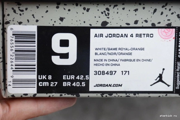 308497-171 OG Orange 308497-171 Jordan White 4 Air Blue Retro 0827